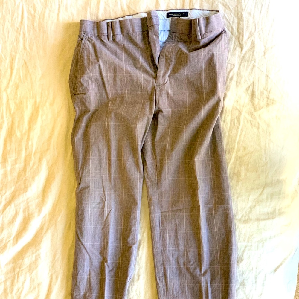 Gray checkered slacks from Banana Republic